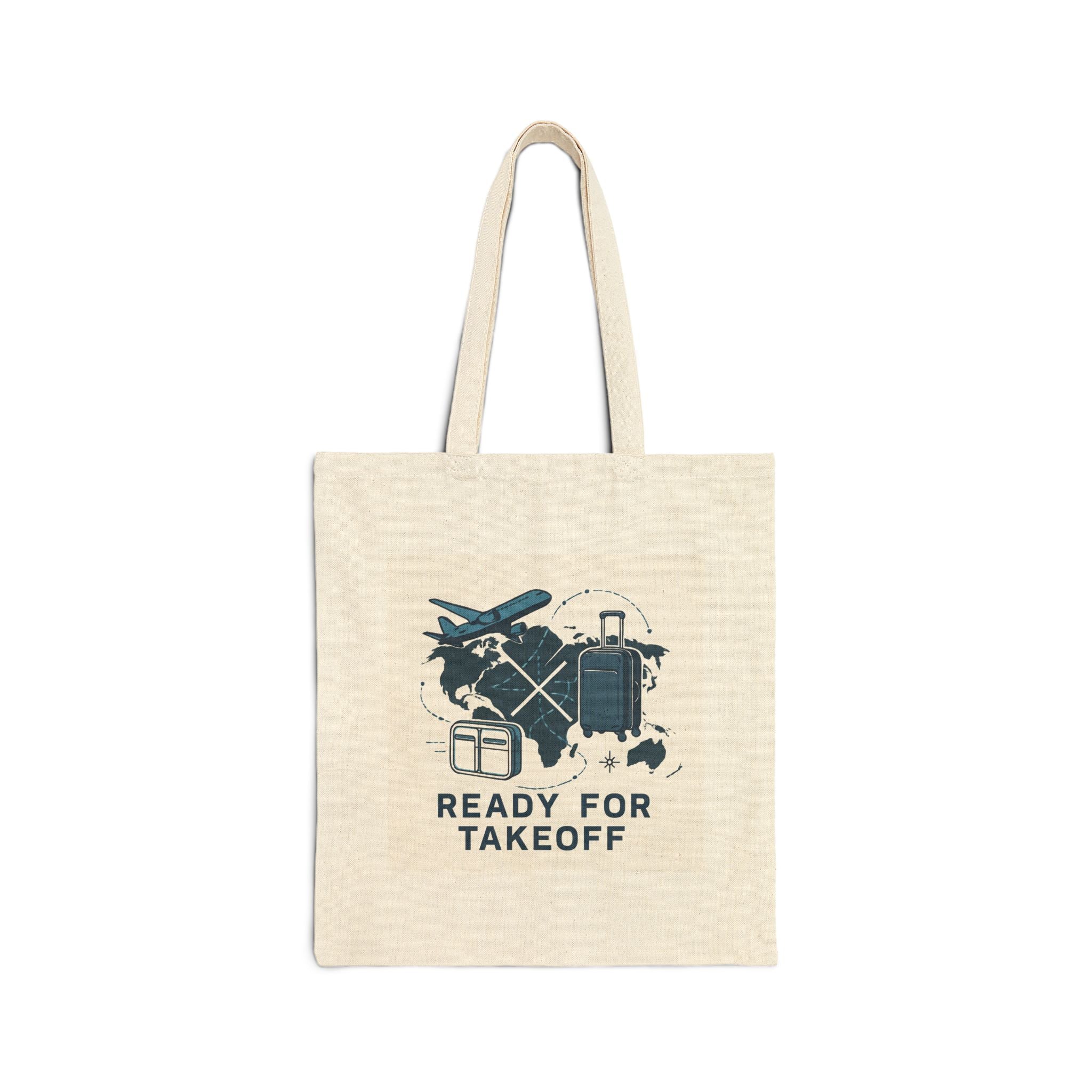 Ready for Takeoff Travel Tote Bag — Canvas Airport Luggage & Plane Graphic