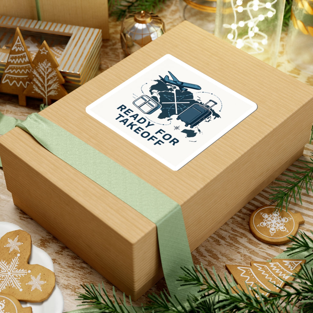 Ready for Takeoff Travel Sticker — Luggage, Plane & World Map Kiss-Cut